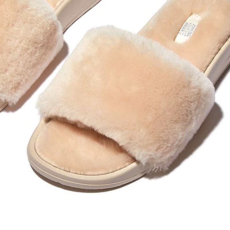 FitFlop Iqushion Shearling Women's Slides White | 671UYTCNF