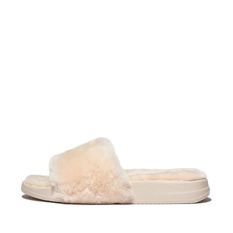 FitFlop Iqushion Shearling Women\'s Slides White | 671UYTCNF