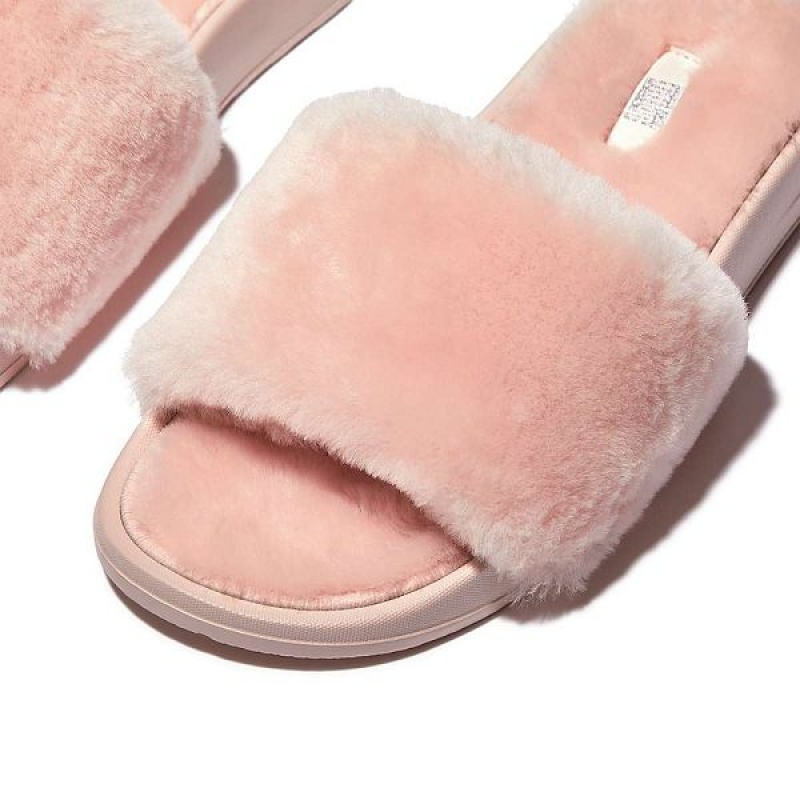 FitFlop Iqushion Shearling Women's Slides Pink / Light Blue | 765ATMWIU