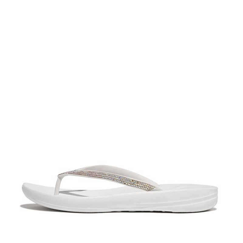 FitFlop Iqushion Sparkle Ergonomic Women\'s Flip Flops White | 147NUWLIR