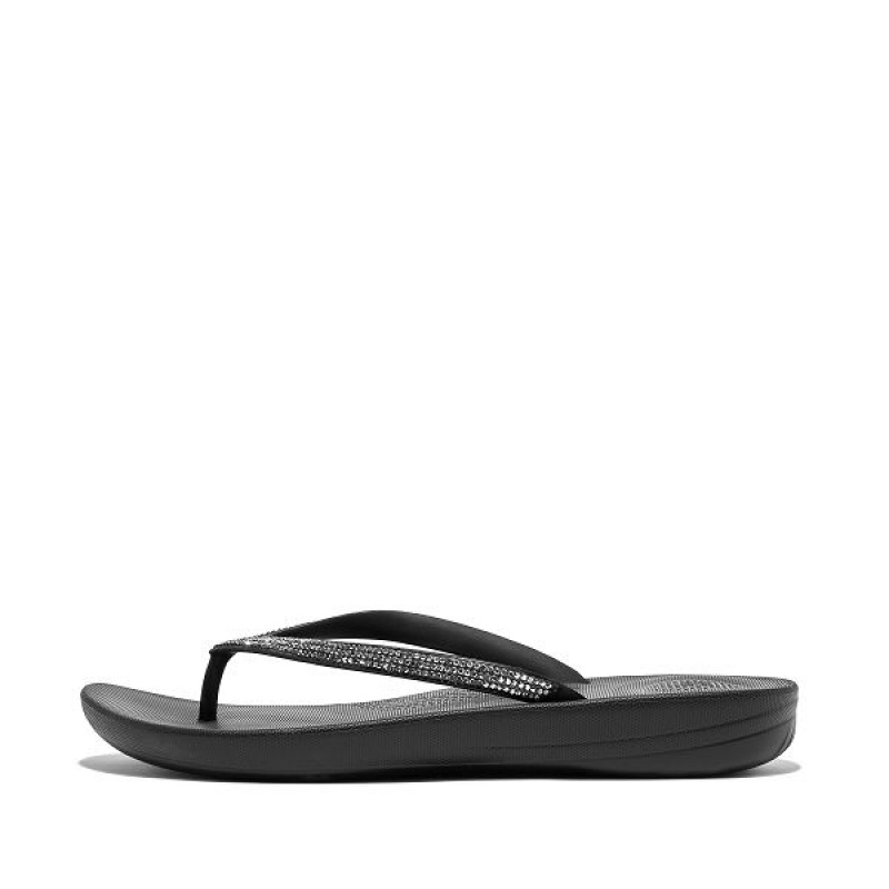 FitFlop Iqushion Sparkle Ergonomic Women\'s Flip Flops Black | 170HKEUOV