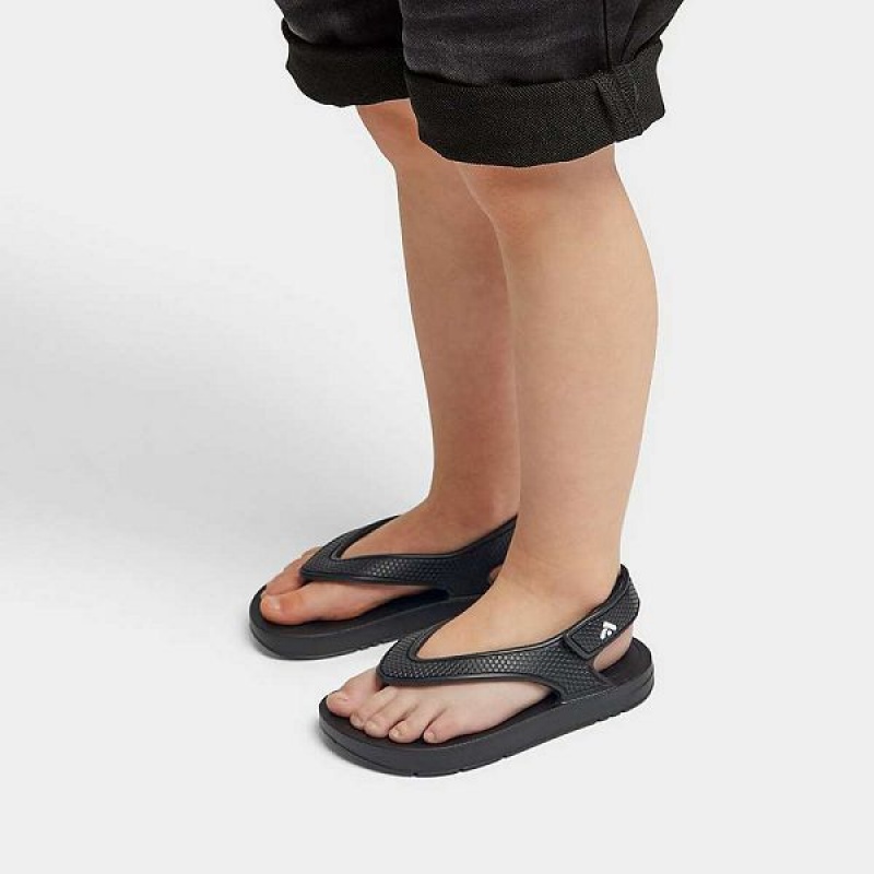 FitFlop Iqushion Toddler Ergonomic Back-Strap Kids' Flip Flops Black | 540DYERQF