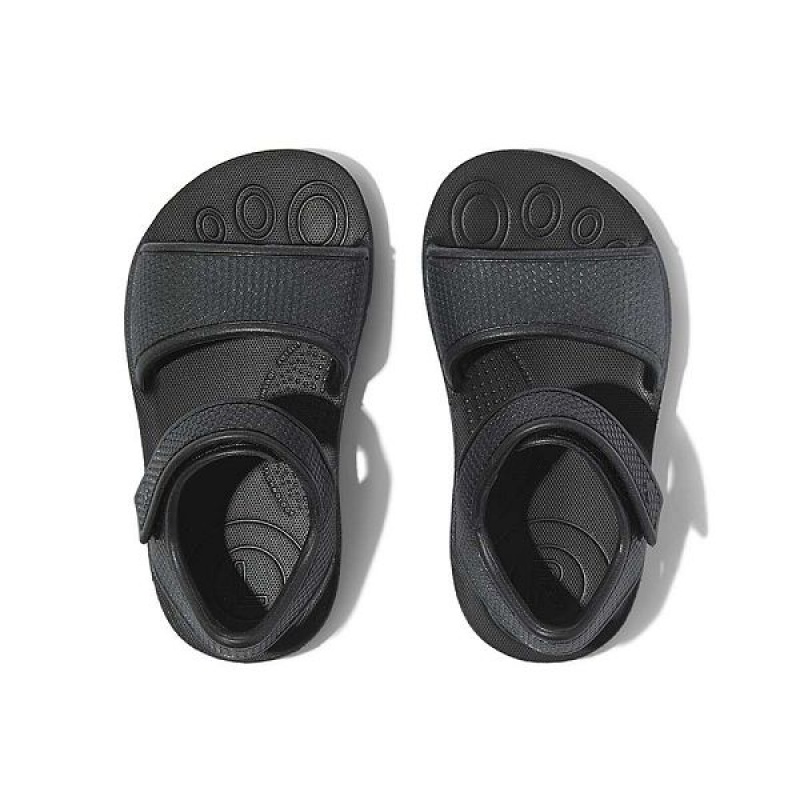 FitFlop Iqushion Toddler Shimmer Ergonomic Back-Strap Kids' Sandals Black | 958HXVAGJ