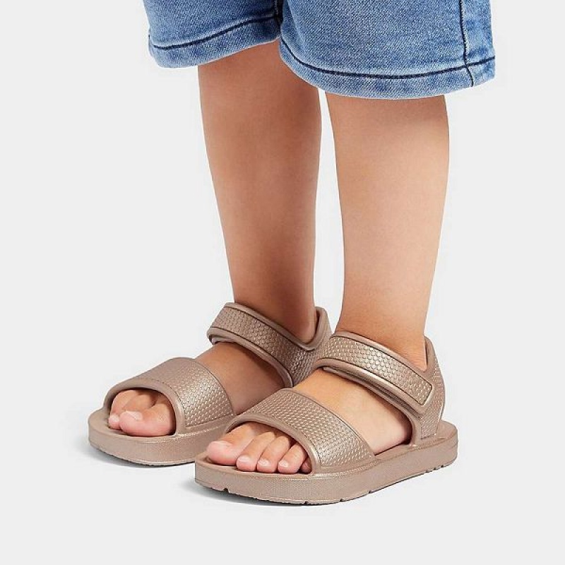 FitFlop Iqushion Toddler Shimmer Ergonomic Back-Strap Kids' Sandals Rose Gold | 569MUHKZG