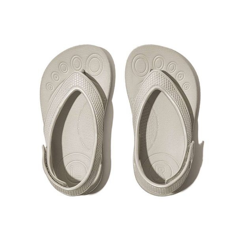 FitFlop Iqushion Toddler Shimmer Ergonomic Back-Strap Kids' Flip Flops Silver | 275ZHMVNL