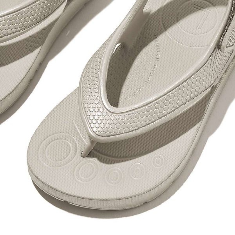 FitFlop Iqushion Toddler Shimmer Ergonomic Back-Strap Kids' Flip Flops Silver | 275ZHMVNL