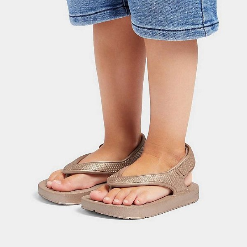 FitFlop Iqushion Toddler Shimmer Ergonomic Back-Strap Kids' Flip Flops Rose Gold | 931YGCEFX