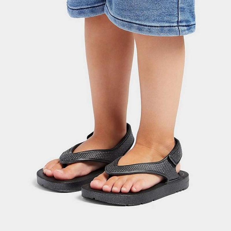 FitFlop Iqushion Toddler Shimmer Ergonomic Back-Strap Kids' Flip Flops Black | 246DBVRWM