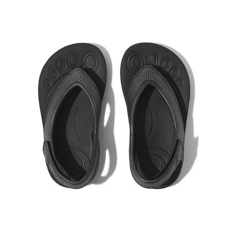 FitFlop Iqushion Toddler Shimmer Ergonomic Back-Strap Kids' Flip Flops Black | 246DBVRWM