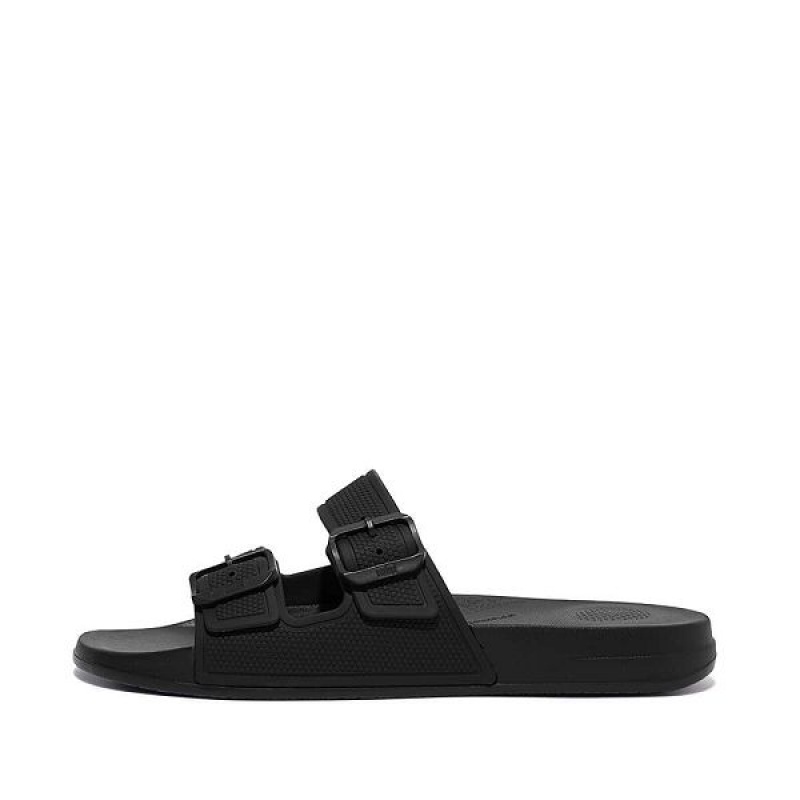 FitFlop Iqushion Two Bar Buckle Men\'s Slides Black | 591TQCESB