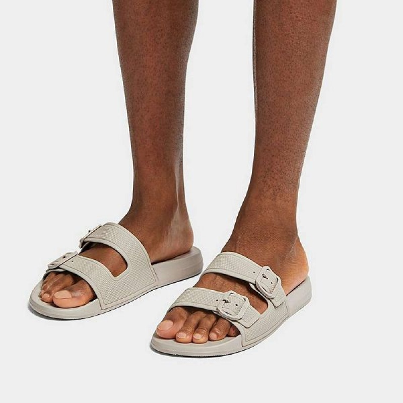 FitFlop Iqushion Two Bar Buckle Men's Slides Grey | 601MGDHYV