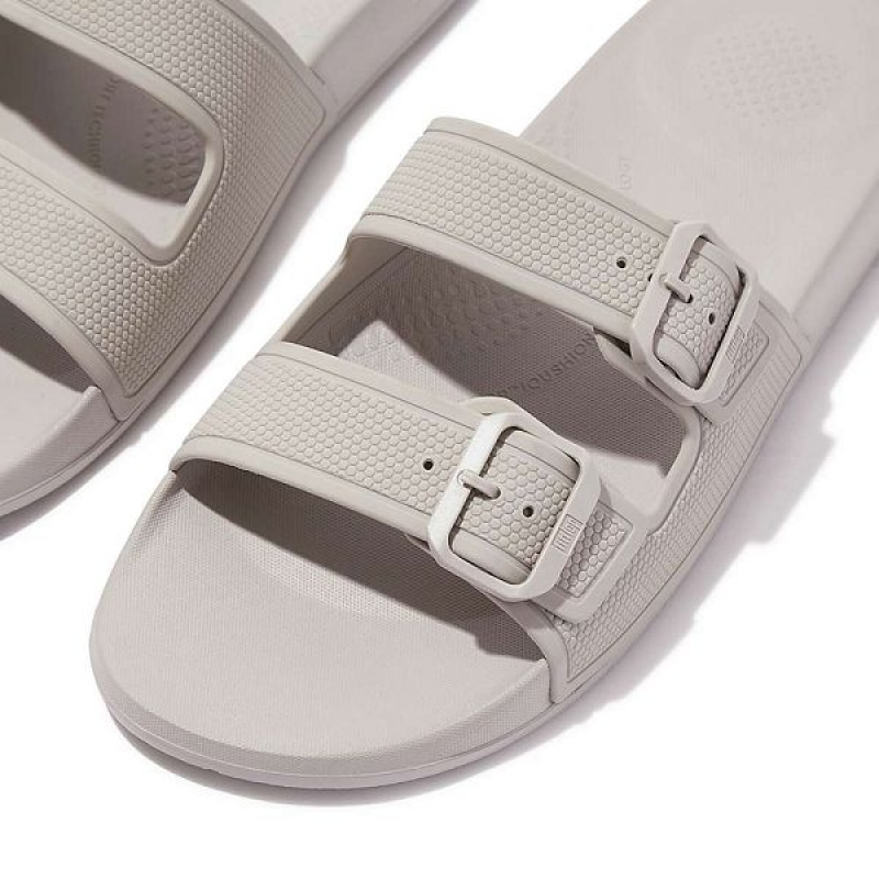 FitFlop Iqushion Two Bar Buckle Men's Slides Grey | 601MGDHYV