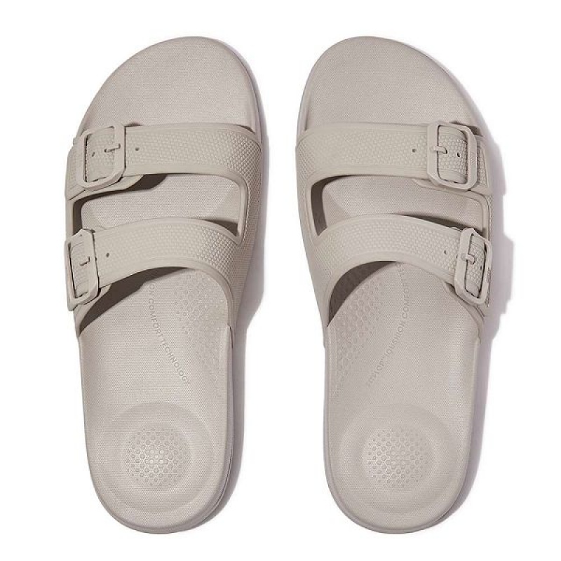 FitFlop Iqushion Two Bar Buckle Men's Slides Grey | 601MGDHYV