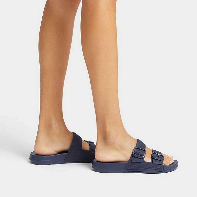 FitFlop Iqushion Two Bar Buckle Women's Slides Navy | 543IURMVX