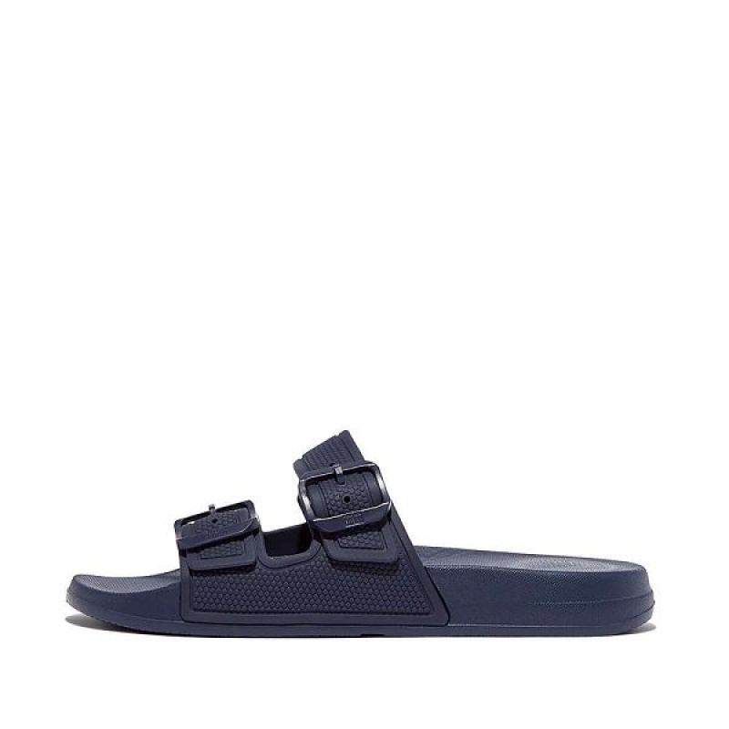 FitFlop Iqushion Two Bar Buckle Women\'s Slides Navy | 543IURMVX