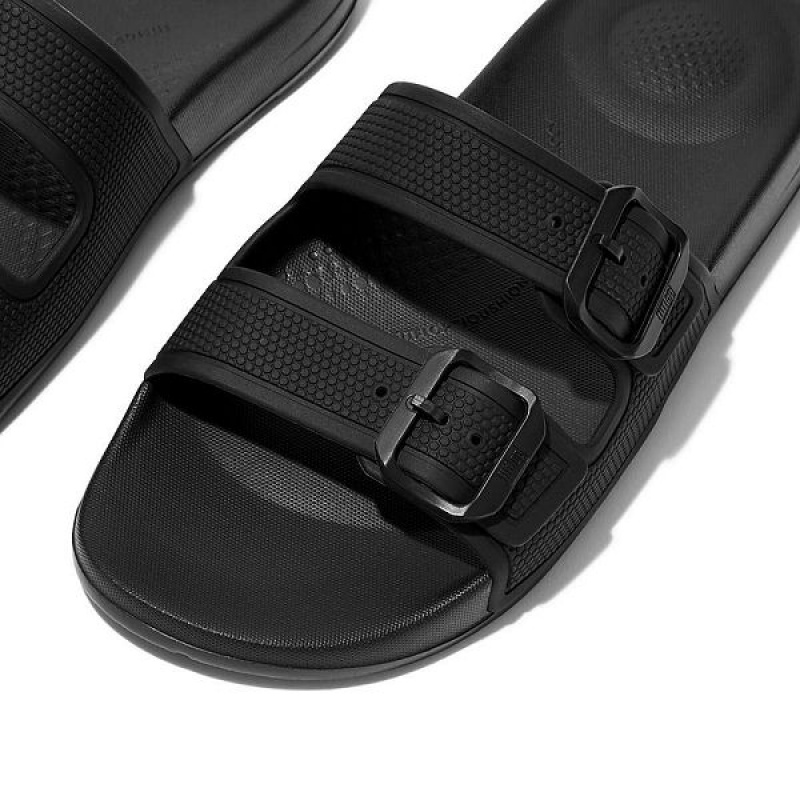 FitFlop Iqushion Two Bar Buckle Women's Slides Black | 025SFEHJY