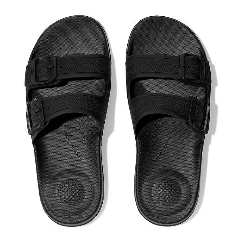 FitFlop Iqushion Two Bar Buckle Women's Slides Black | 025SFEHJY