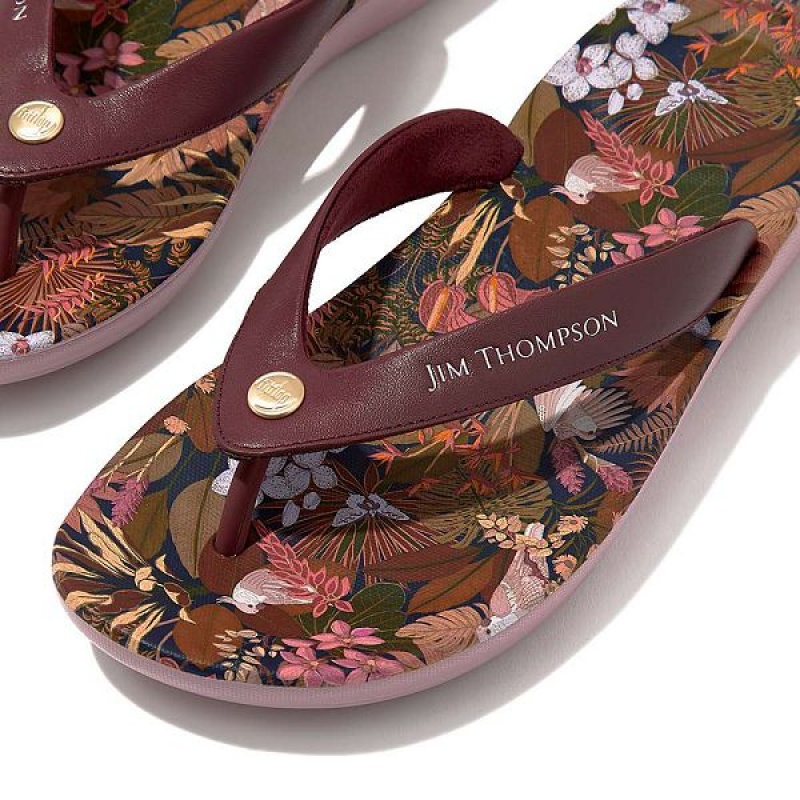 FitFlop Iqushion X Jim Thompson Limited Edition Leather Women's Flip Flops Brown | 765BRZUMH