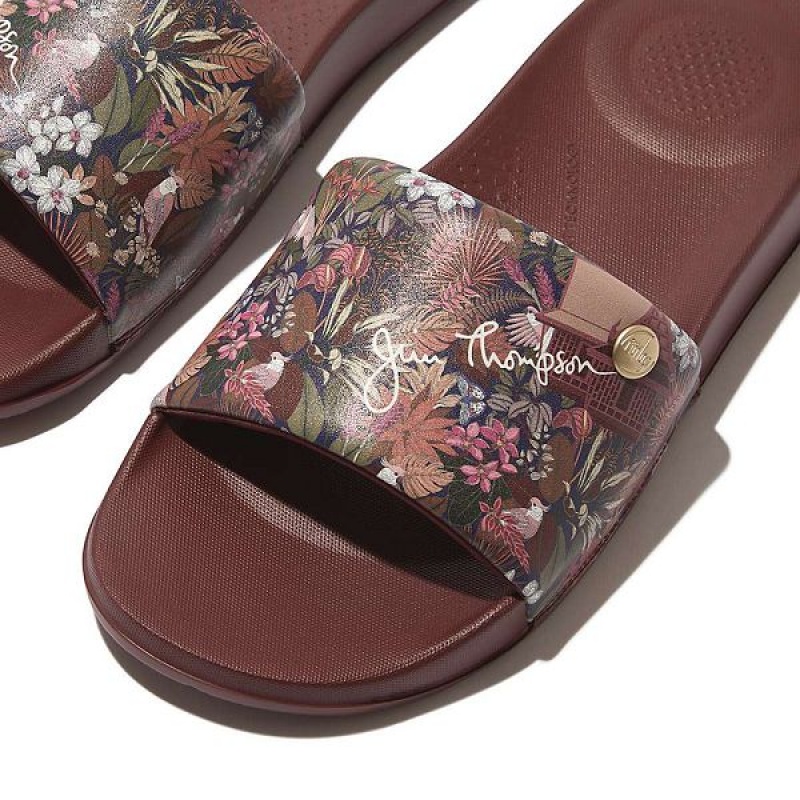 FitFlop Iqushion X Jim Thompson Limited Edition Women's Slides Brown | 856MSDBVT