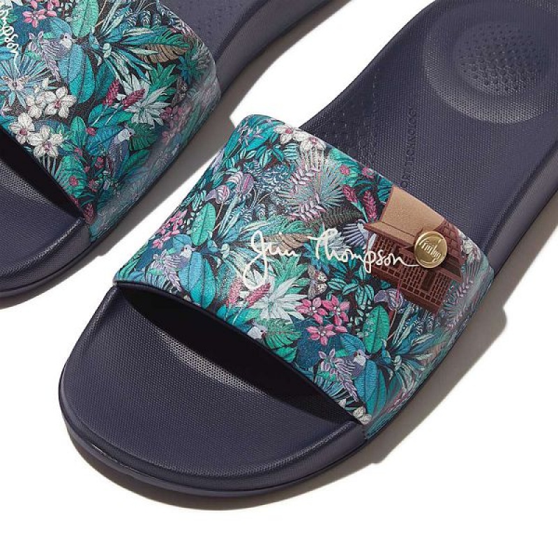 FitFlop Iqushion X Jim Thompson Limited Edition Women's Slides Blue | 157HVYQMP