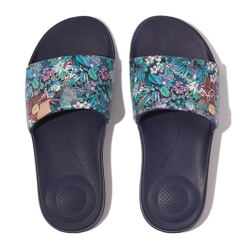 FitFlop Iqushion X Jim Thompson Limited Edition Women's Slides Blue | 157HVYQMP