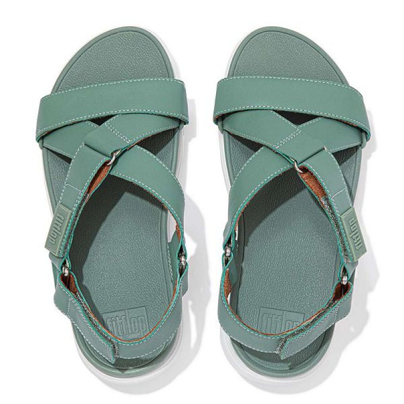 FitFlop Loosh Leather Cross Strap Women's Sandals Green | 465BFORTG