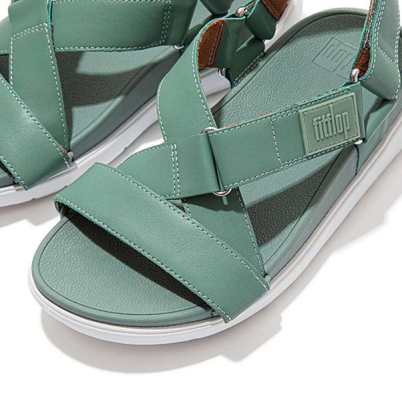 FitFlop Loosh Leather Cross Strap Women's Sandals Green | 465BFORTG