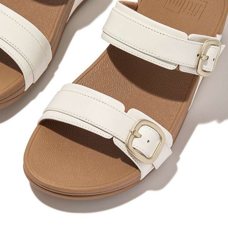 FitFlop Lulu Adjustable Buckle Leather Women's Slides White | 562VCSDFY