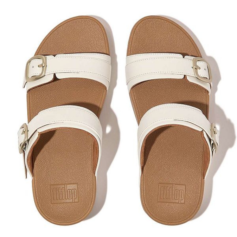 FitFlop Lulu Adjustable Buckle Leather Women's Slides White | 562VCSDFY