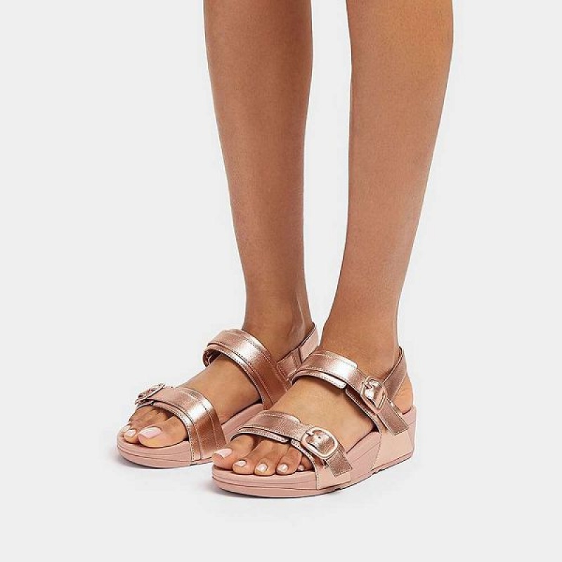 FitFlop Lulu Adjustable Buckle Metallic Leather Back-Strap Women's Sandals Rose Gold | 295BMFEZN