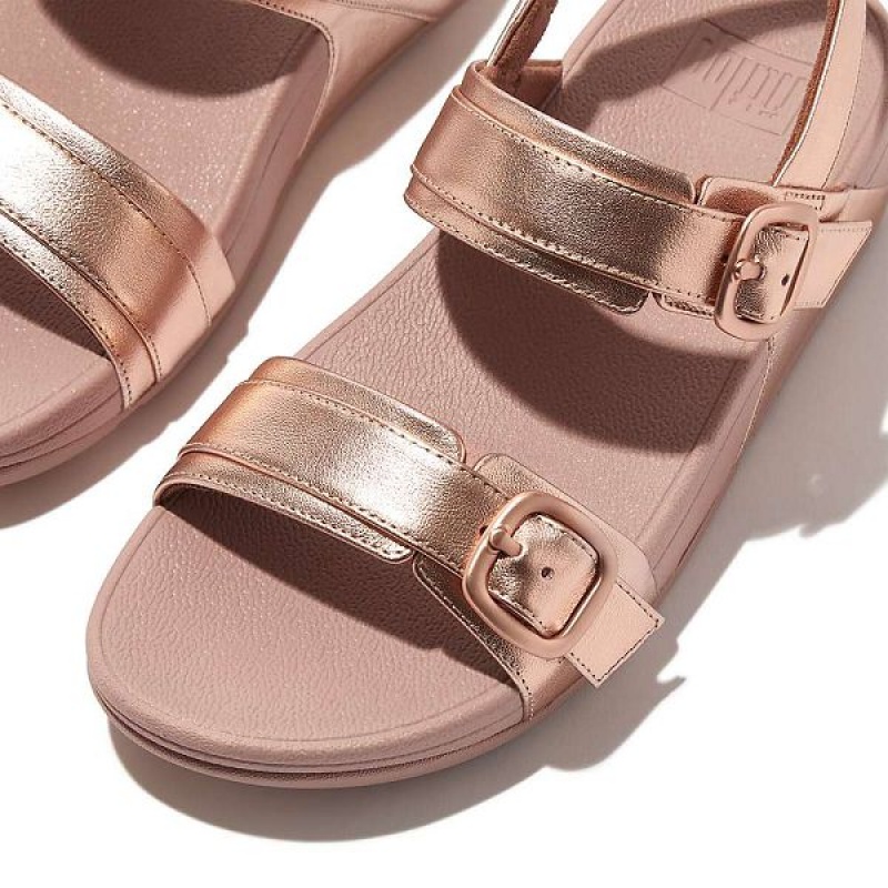 FitFlop Lulu Adjustable Buckle Metallic Leather Back-Strap Women's Sandals Rose Gold | 295BMFEZN