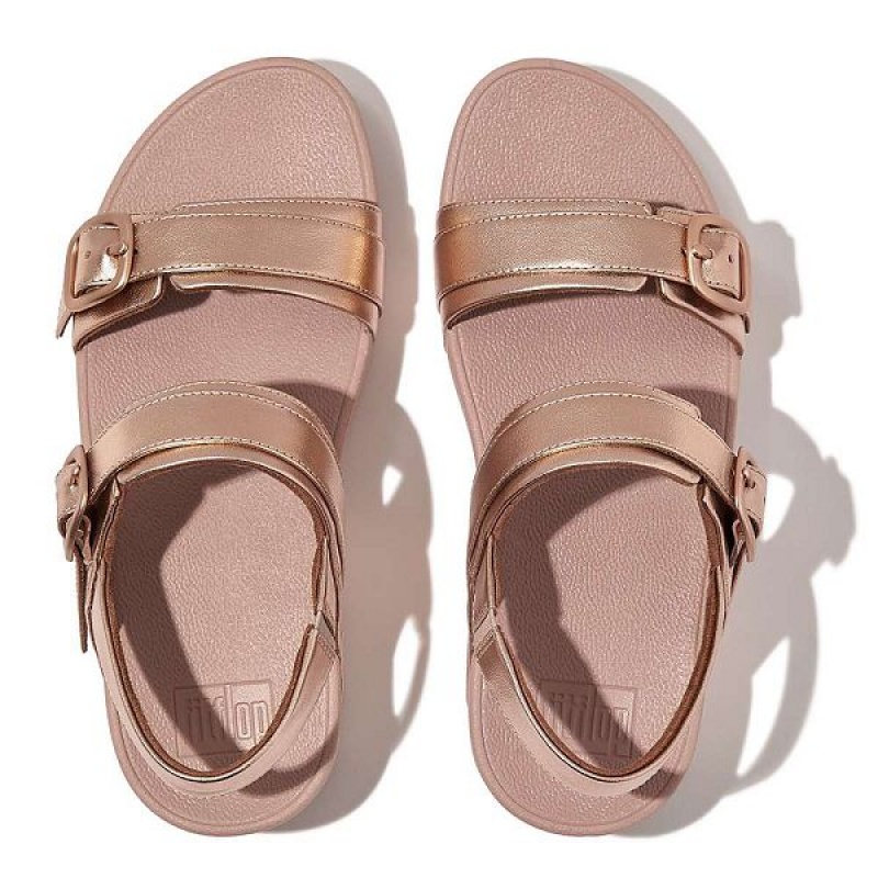 FitFlop Lulu Adjustable Buckle Metallic Leather Back-Strap Women's Sandals Rose Gold | 295BMFEZN