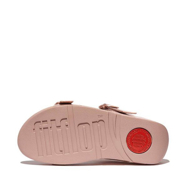 FitFlop Lulu Adjustable Buckle Metallic Leather Women's Slides Rose Gold | 765FHQGSE