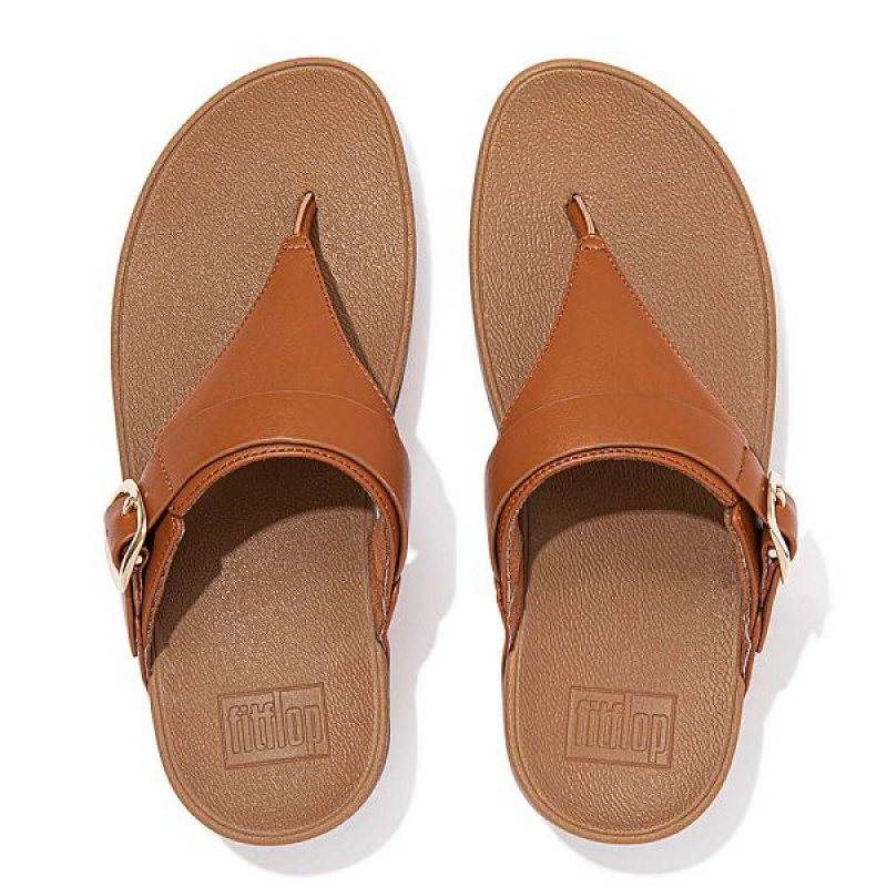 FitFlop Lulu Adjustable Leather Toe-Post Women's Sandals Light Brown | 105QJFOLC