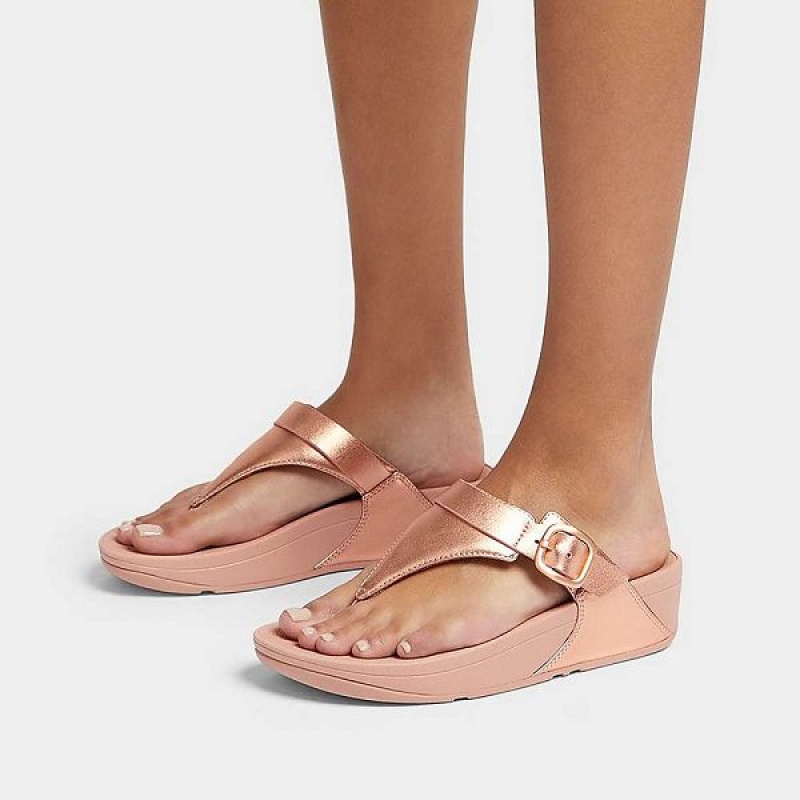 FitFlop Lulu Adjustable Leather Toe-Posts Women's Sandals Rose Gold | 673QLZRWS