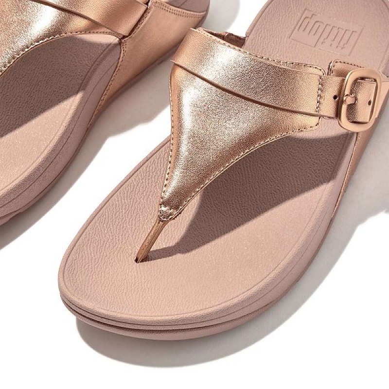 FitFlop Lulu Adjustable Leather Toe-Posts Women's Sandals Rose Gold | 673QLZRWS