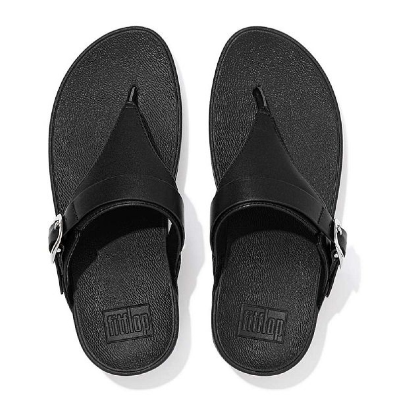 FitFlop Lulu Adjustable Leather Toe-Posts Women's Sandals Black | 978HMIXBD