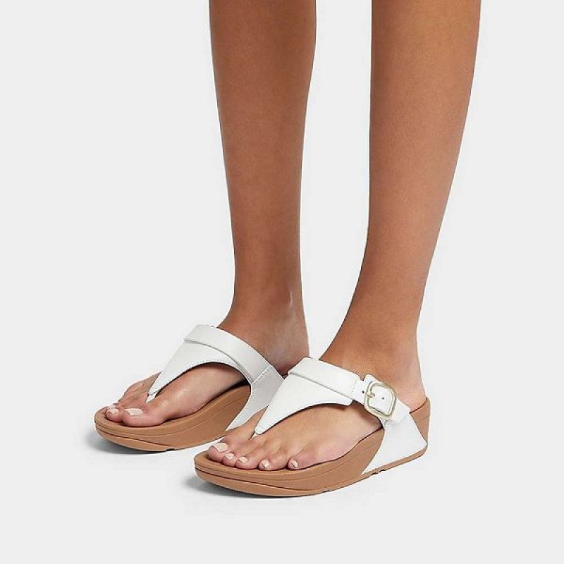 FitFlop Lulu Adjustable Leather Toe-Posts Women's Sandals White | 196BPJLIT