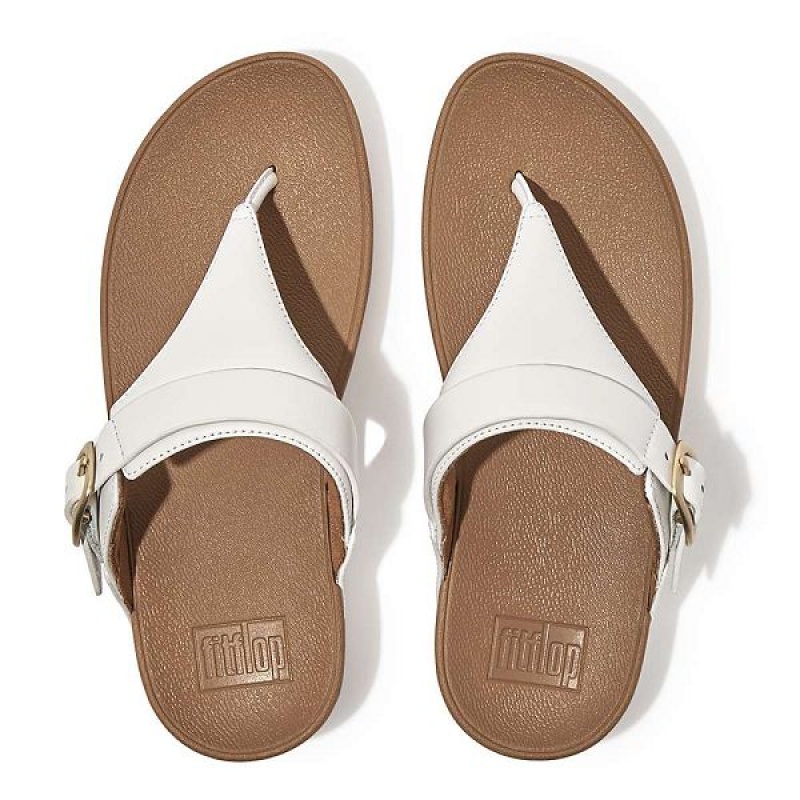 FitFlop Lulu Adjustable Leather Toe-Posts Women's Sandals White | 196BPJLIT