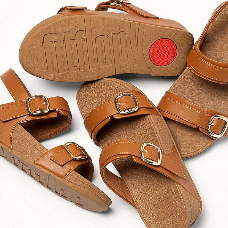 FitFlop Lulu Adjustable Leather Women's Sandals Light Brown | 806YSDKWE