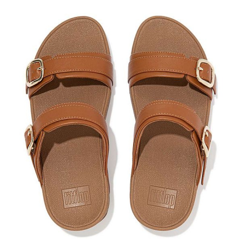 FitFlop Lulu Adjustable Leather Women's Slides Light Brown | 983KPQYLX