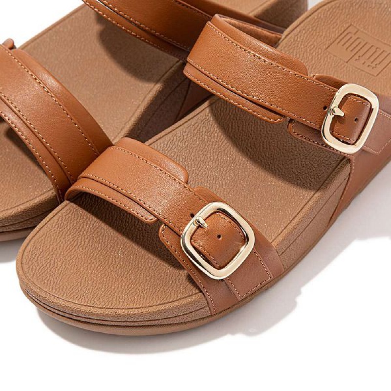 FitFlop Lulu Adjustable Leather Women's Slides Light Brown | 983KPQYLX