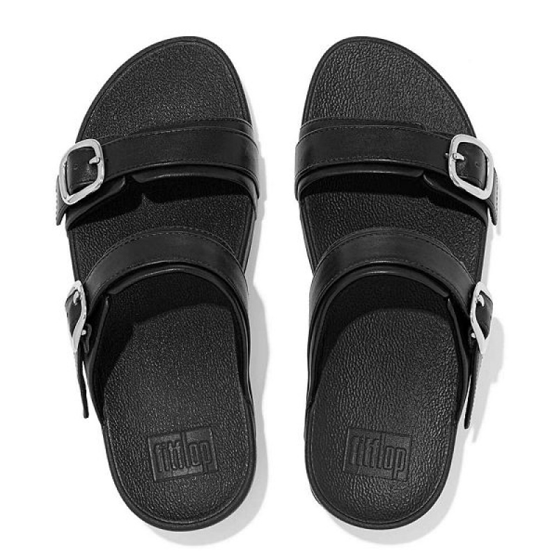 FitFlop Lulu Adjustable Leather Women's Slides Black | 283SWBLZO