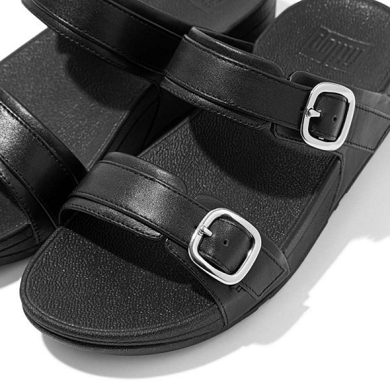 FitFlop Lulu Adjustable Leather Women's Slides Black | 283SWBLZO