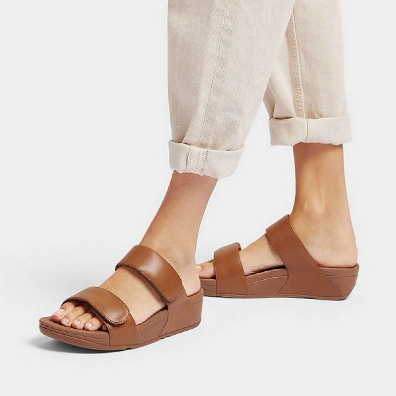 FitFlop Lulu Adjustable Leather Women's Slides Light Brown | 349ETVKIM