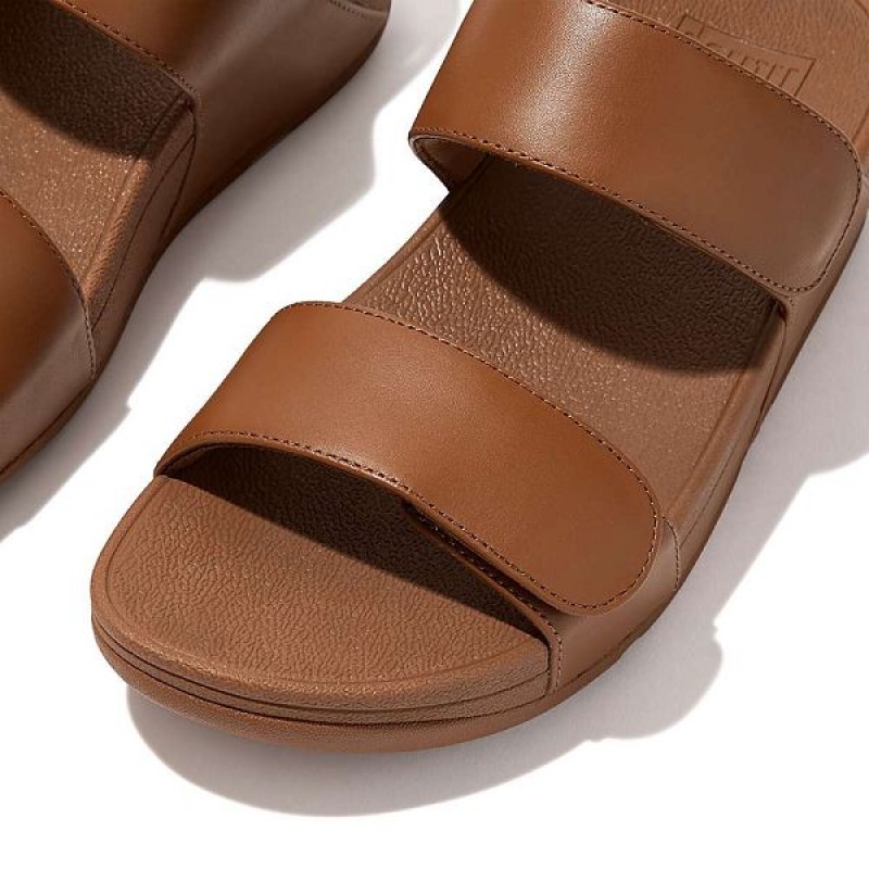 FitFlop Lulu Adjustable Leather Women's Slides Light Brown | 349ETVKIM