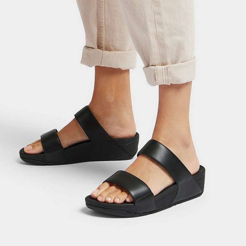 FitFlop Lulu Adjustable Leather Women's Slides Black | 762CVFKYW