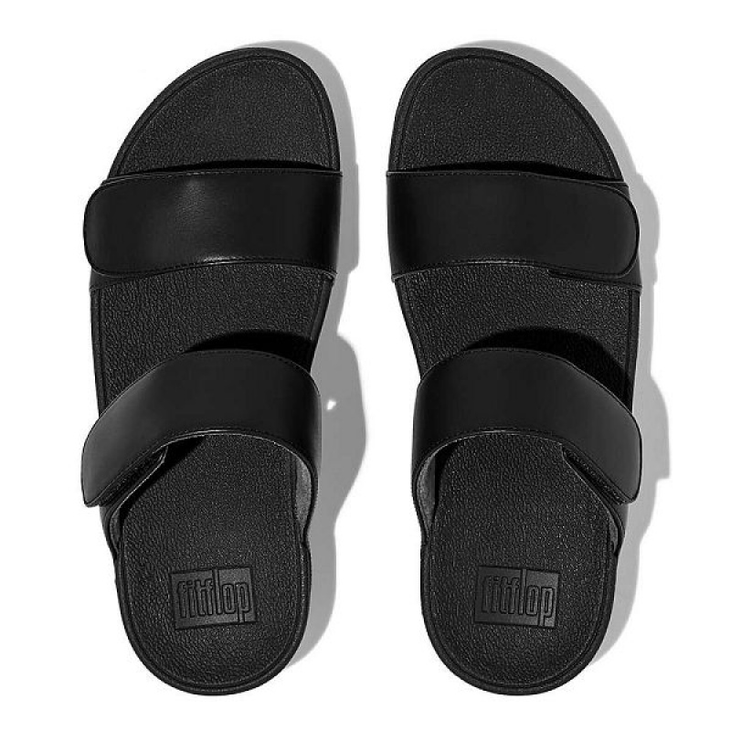 FitFlop Lulu Adjustable Leather Women's Slides Black | 762CVFKYW