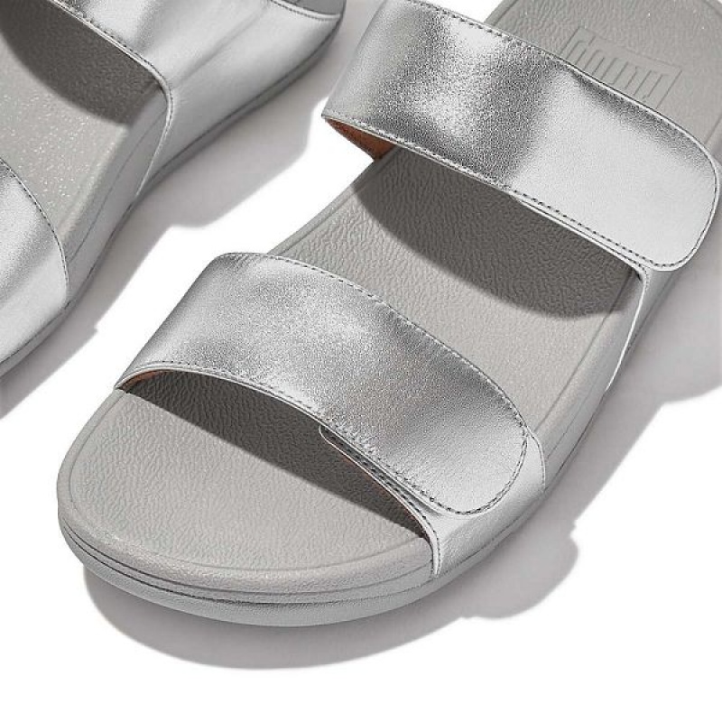 FitFlop Lulu Adjustable Leather Women's Slides Silver | 753STRHKI