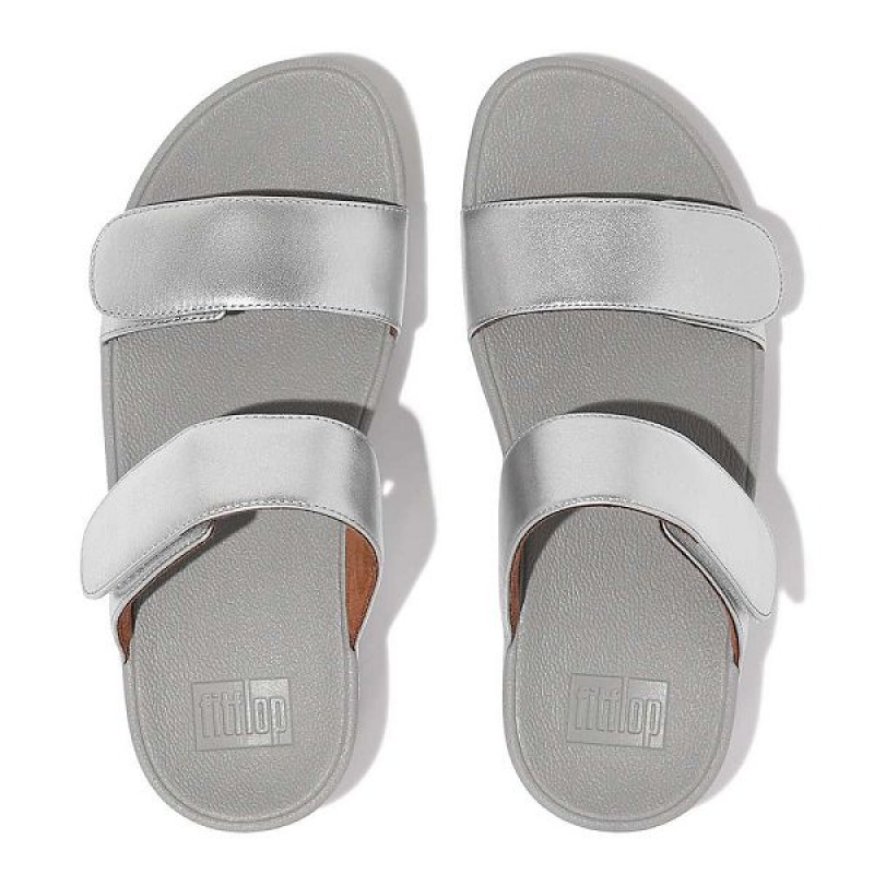 FitFlop Lulu Adjustable Leather Women's Slides Silver | 753STRHKI